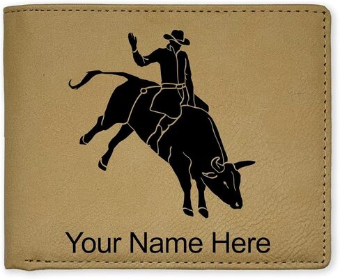 LaserGram Faux Leather Bi-Fold Wallet, Bull Rider Cowboy, Personalized Engraving Included (Black with Gold) in Saudi Arabia