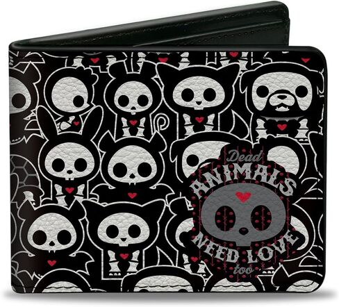 Buckle-Down Skelanimals Wallet, Bifold, Skelanimals Dead Animals Need Love Too Black White Red, Vegan Leather in Saudi Arabia