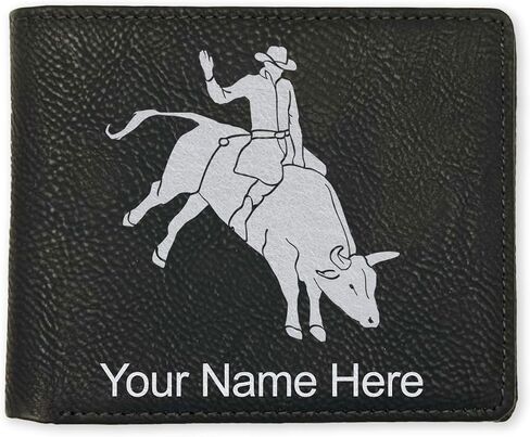 LaserGram Faux Leather Bi-Fold Wallet, Bull Rider Cowboy, Personalized Engraving Included (Black with Gold) in Saudi Arabia