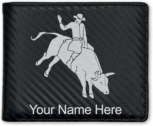 LaserGram Faux Leather Bi-Fold Wallet, Bull Rider Cowboy, Personalized Engraving Included (Black with Gold) in Saudi Arabia