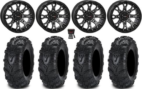 Bundle - 9 Items: System 3 ST-6 12" Wheels Dt 25" Mud Lite II Tires [4x110 Bolt Pattern 10mmx1.25 Lug Kit] in Saudi Arabia