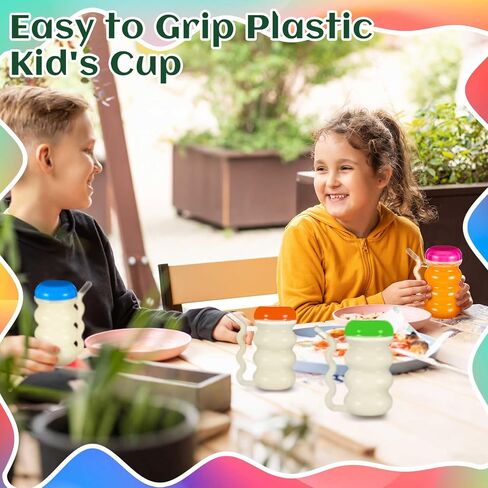 12 Pcs Sip a Mug 14 oz Easy to Grip Plastic Kid's Cup Clear Sippy Cups with Handle and Straw Spillproof Mug with Fun Straw for Kids, Elderly, Disabled, and Handicapped, 4 Colors Lids in Saudi Arabia