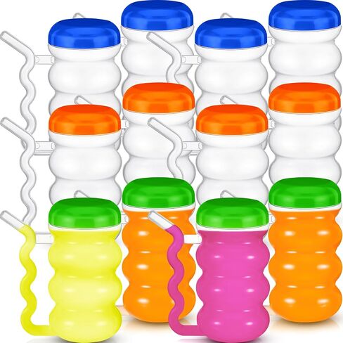 12 Pcs Sip a Mug 14 oz Easy to Grip Plastic Kid's Cup Clear Sippy Cups with Handle and Straw Spillproof Mug with Fun Straw for Kids, Elderly, Disabled, and Handicapped, 4 Colors Lids in Saudi Arabia