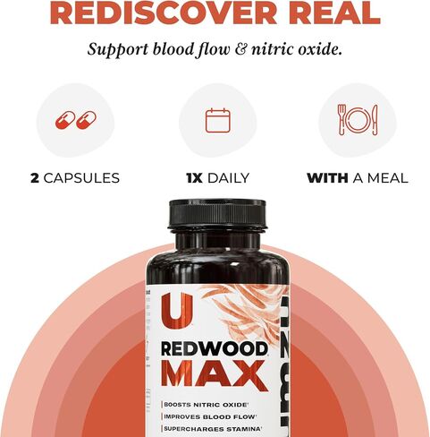 UMZU Redwood Max Nitric Oxide Booster, Blood Flow & Circulation Support for Men & Women, Energy, Stamina & Recovery – Heart & Varicose Vein Supplement – 2 Capsules Daily – 60 Count in Kuwait