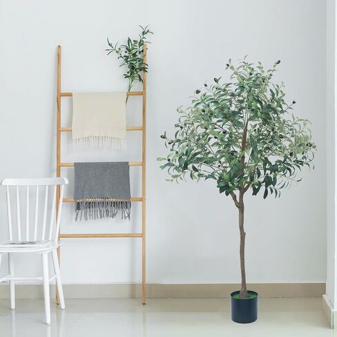 Artificial Olive Tree, 5FT Fake Olive Plant in Pot, Tall Faux Silk Plant, Faux Olive Branches Fruits, for Home Decor Office Living Room Perfect Housewarming Gift in Saudi Arabia