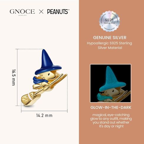 GNOCE Peanuts Woodstock Flying on Broom Glow-in-the-Dark Charm for Women, S925 Sterling Silver Dangle Charms for Women Wife, Valentine‘s Day, Mother’s Day Jewelry in Saudi Arabia