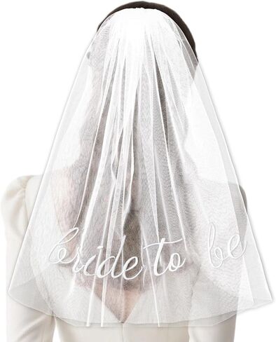 Bride To Be Embroidered Veil for Bachelorette Party Bridal Shower Tulle Pearl 2 Tier Bow Veil Engagement Accessory Bride Gift in Kuwait