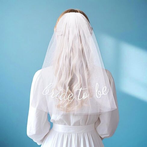 Bride To Be Embroidered Veil for Bachelorette Party Bridal Shower Tulle Pearl 2 Tier Bow Veil Engagement Accessory Bride Gift in Kuwait