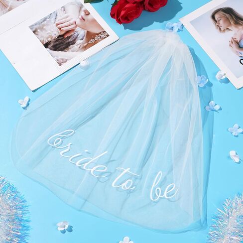 Bride To Be Embroidered Veil for Bachelorette Party Bridal Shower Tulle Pearl 2 Tier Bow Veil Engagement Accessory Bride Gift in Kuwait