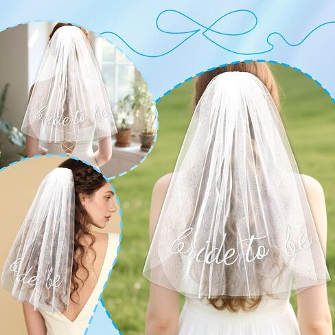 Bride To Be Embroidered Veil for Bachelorette Party Bridal Shower Tulle Pearl 2 Tier Bow Veil Engagement Accessory Bride Gift in Kuwait