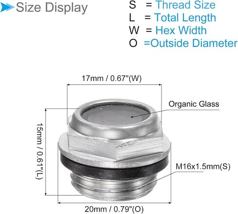 زجاج رؤية زيت ضاغط الهواء، | خيط ذكر M24x1.5mm | نافذة زجاجية لمؤشر مستوى سائل الزيت برأس سداسي من الألومنيوم - (التطبيقات: لتركيبات علبة التروس)، قطعة واحدة in Saudi Arabia