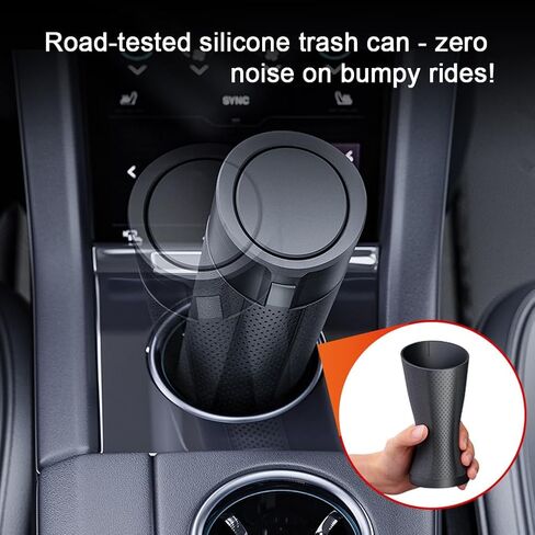 سلة المهملات بالسيارة مع الغطاء ، 2 عبوات مقاومة للتسرب ، تصمم حامل كأس مضغوط ، تشمل 40 كيسًا من القمامة ، مثالية للسيارة ، الشاحنة ، المنزل ، المكتب ، منظمي المقعد الأمامي والخلفي (أسود من عبوات) in Kuwait