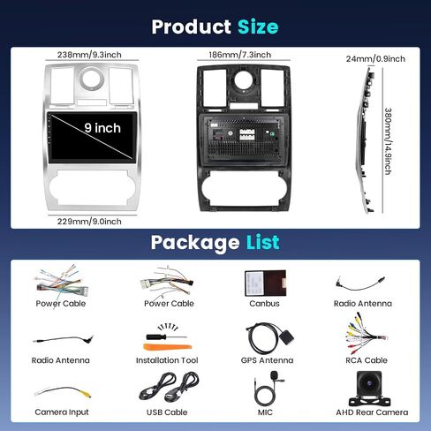 for Jeep Chrysler 300C 2004-2011 Android Car Stereo 10" Touch Screen with Wireless Carplay Android Auto, Radio Dash Kit GPS Navigation WiFi Bluetooth SWC Mirror Link, Mic Backup Camera in Saudi Arabia