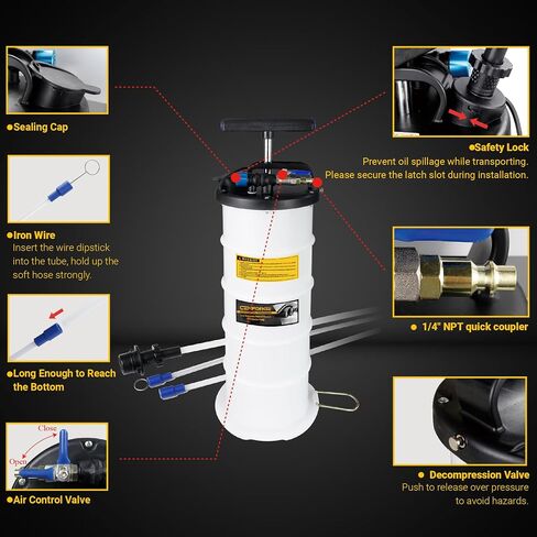 6.5L Pneumatic/Manual Vacuum Oil Extractor Pump, Fluid Extractor Pump, Oil Change Pump for Automotive, Lawn Mowers, Boats, Jet Skis, Multi-Scenario Applications in Kuwait