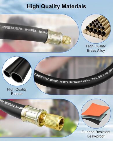 خراطيم المبردات عالية التدفق 6 '، 1/2 "خراطيم القطر ، 3/8" إلى 1/4 "خراطيم التبريد المعتمدة من أجل R410A وجميع المبردات الشائعة ، 20 ميكرون فراغ ، أسود ، أسود in Kuwait