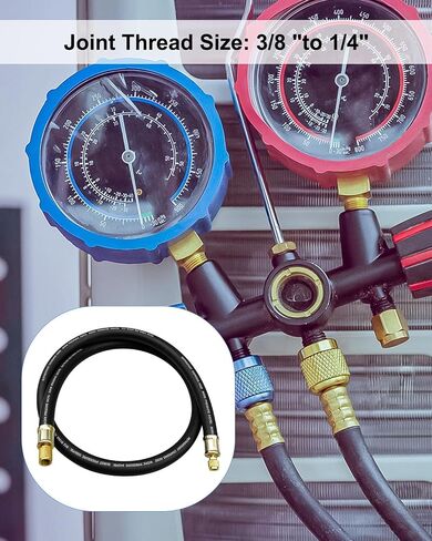 خراطيم المبردات عالية التدفق 6 '، 1/2 "خراطيم القطر ، 3/8" إلى 1/4 "خراطيم التبريد المعتمدة من أجل R410A وجميع المبردات الشائعة ، 20 ميكرون فراغ ، أسود ، أسود in Kuwait