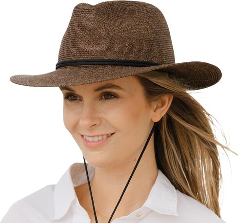 Odyssey Poly Braid Straw Fedora Hat for Men Women Summer Beach Derby Hat Center Dent, Cord & Chinstrap, UPF 80 in Kuwait