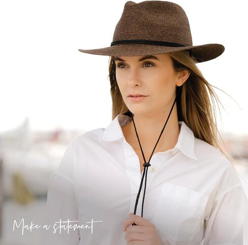 Odyssey Poly Braid Straw Fedora Hat for Men Women Summer Beach Derby Hat Center Dent, Cord & Chinstrap, UPF 80 in Kuwait