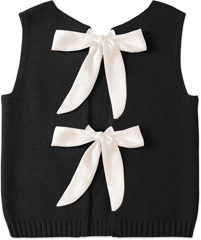 UEU Womens Sweater Vest Bow Tie Back Knitted Tank Tops Casual Crop Vest Tops 2025 Y2K Fashion Clothes in Kuwait