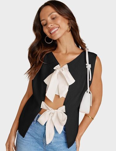 UEU Womens Sweater Vest Bow Tie Back Knitted Tank Tops Casual Crop Vest Tops 2025 Y2K Fashion Clothes in Kuwait