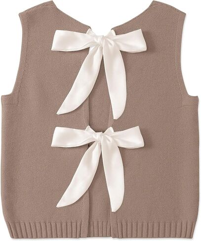 UEU Womens Sweater Vest Bow Tie Back Knitted Tank Tops Casual Crop Vest Tops 2025 Y2K Fashion Clothes in Kuwait