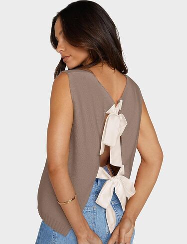 UEU Womens Sweater Vest Bow Tie Back Knitted Tank Tops Casual Crop Vest Tops 2025 Y2K Fashion Clothes in Kuwait