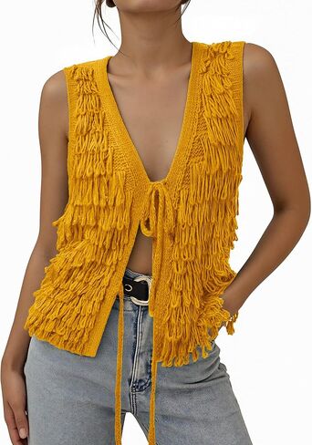 Messic Women Sweater Vest 2025 Summer Tie Front Tops Beach Knit Tank Tops in Kuwait