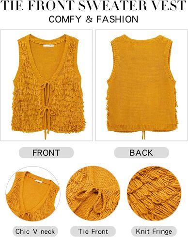 Messic Women Sweater Vest 2025 Summer Tie Front Tops Beach Knit Tank Tops in Kuwait