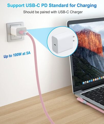 كابل شحن Elebase USB C إلى C 100W بطول 10 أقدام مع محول USB-A، سلك شاحن سريع من النوع C PD للسيارة iPhone 16 15 Pro Max Plus، Airpods 4th، MacBook Mac، iPad 10 10th Air 4 5 6، Galaxy S24 S23، يمين -الزاوية in Kuwait
