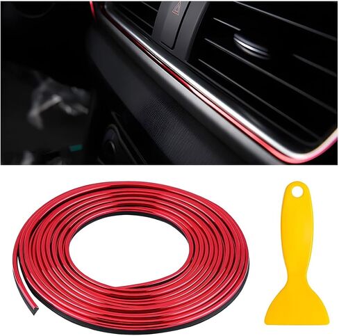 Car Interior Trim Strips, 16.4ft Self Adhesive PVC Electroplated Insert Molding Trim, DIY Moulding Trim Strip Line for Car Air Vent Door Dashboard Decorations, Red in Saudi Arabia