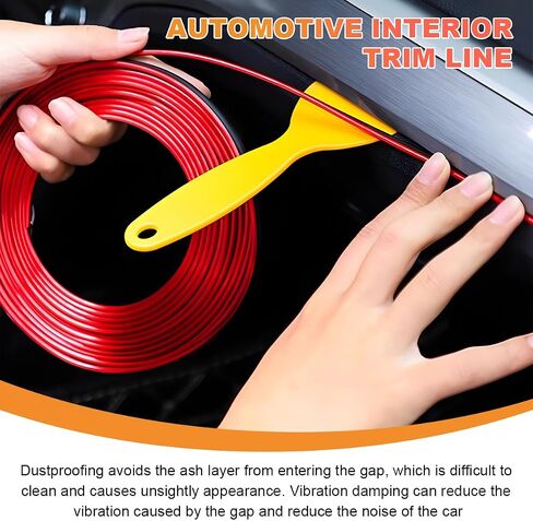 Car Interior Trim Strips, 16.4ft Self Adhesive PVC Electroplated Insert Molding Trim, DIY Moulding Trim Strip Line for Car Air Vent Door Dashboard Decorations, Red in Saudi Arabia