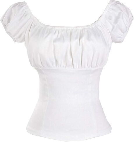 White Women Rockabilly Pinup Peasant Top Off Shoulder Sexy Shirt in Saudi Arabia