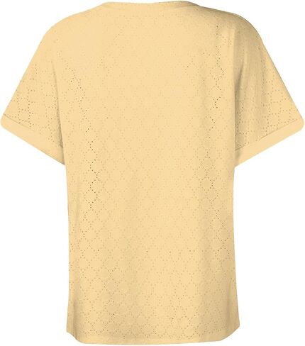 Summer Tops for Women Trendy 2025 Short Sleeve v Neck Eyelet Shirts Dressy Casual Loose Ladies Blouses Going Out in Kuwait