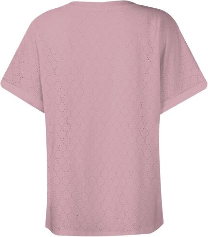 Summer Tops for Women Trendy 2025 Short Sleeve v Neck Eyelet Shirts Dressy Casual Loose Ladies Blouses Going Out in Kuwait