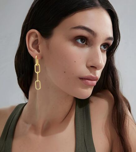 Gold Chain Dangle Earrings for Women, Trendy Two Tone Statement Earrings Lightweight Hypoallergenic Jewelry for Teen Girls Gifts for Her in Kuwait