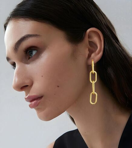 Gold Chain Dangle Earrings for Women, Trendy Two Tone Statement Earrings Lightweight Hypoallergenic Jewelry for Teen Girls Gifts for Her in Kuwait