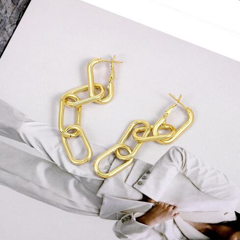 Gold Chain Dangle Earrings for Women, Trendy Two Tone Statement Earrings Lightweight Hypoallergenic Jewelry for Teen Girls Gifts for Her in Kuwait