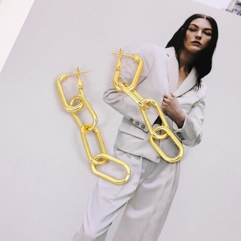 Gold Chain Dangle Earrings for Women, Trendy Two Tone Statement Earrings Lightweight Hypoallergenic Jewelry for Teen Girls Gifts for Her in Kuwait