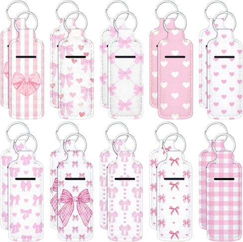 Ctosree 20 Pcs Coquette Pink Bow Lipstick Holder Keychain Bulk with Portable Clip on Lip Gloss Sleeve Pouch Keychain Coquette Birthday Party Favor Pocket Lip Balm Holder in Saudi Arabia