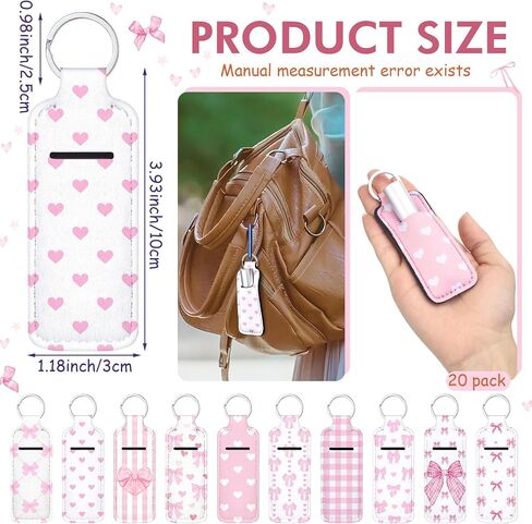 Ctosree 20 Pcs Coquette Pink Bow Lipstick Holder Keychain Bulk with Portable Clip on Lip Gloss Sleeve Pouch Keychain Coquette Birthday Party Favor Pocket Lip Balm Holder in Saudi Arabia