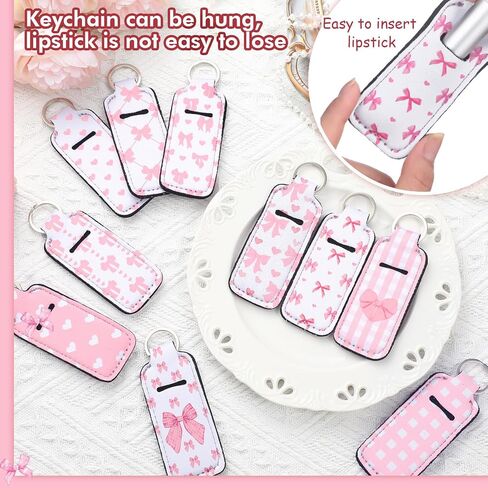 Ctosree 20 Pcs Coquette Pink Bow Lipstick Holder Keychain Bulk with Portable Clip on Lip Gloss Sleeve Pouch Keychain Coquette Birthday Party Favor Pocket Lip Balm Holder in Saudi Arabia