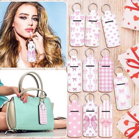 Ctosree 20 Pcs Coquette Pink Bow Lipstick Holder Keychain Bulk with Portable Clip on Lip Gloss Sleeve Pouch Keychain Coquette Birthday Party Favor Pocket Lip Balm Holder in Saudi Arabia