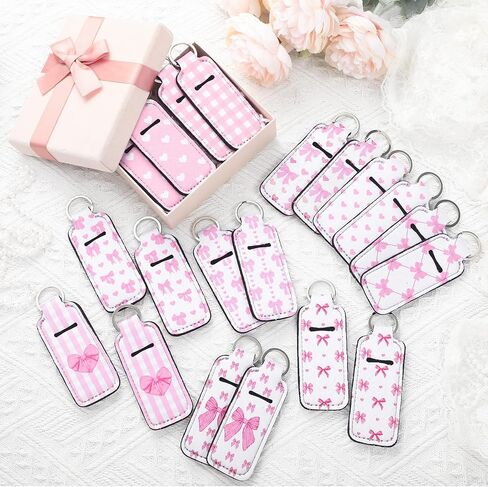 Ctosree 20 Pcs Coquette Pink Bow Lipstick Holder Keychain Bulk with Portable Clip on Lip Gloss Sleeve Pouch Keychain Coquette Birthday Party Favor Pocket Lip Balm Holder in Saudi Arabia