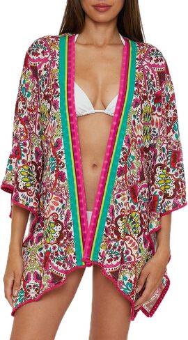 Trina Turk Women's Standard Pirouette Open Front Tunic, Floral Print, Casual, Beach Cover Ups, Multicolor in Saudi Arabia