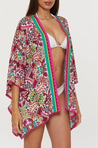 Trina Turk Women's Standard Pirouette Open Front Tunic, Floral Print, Casual, Beach Cover Ups, Multicolor in Saudi Arabia