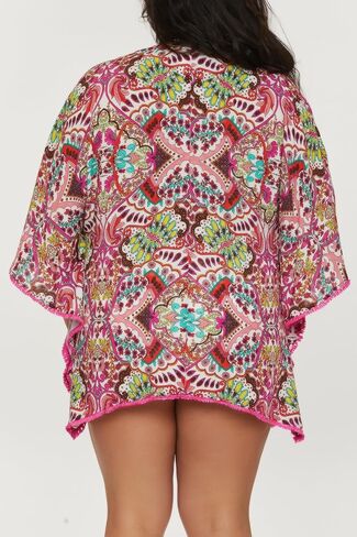 Trina Turk Women's Standard Pirouette Open Front Tunic, Floral Print, Casual, Beach Cover Ups, Multicolor in Saudi Arabia