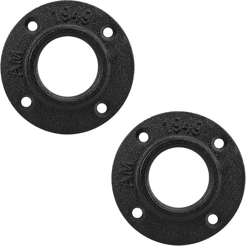 Industrial Pipe Floor Flange, Heavy Duty Malleable Iron Pipe Fittings, Wall Mounted Vintage DIY Threaded Flange for Decoration Pipe Fitting Project, Black(2 Pack, 2 Inch) in Kuwait
