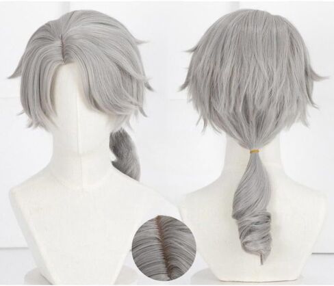شعر مستعار ذيل حصان رمادي قصير الطبقات للرجال الذكور أنيمي Cosplay CoSplay Game Game Costume Fant Dress شعر مستعار مقاوم للحرارة in Kuwait