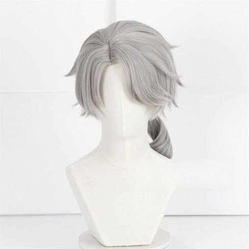 شعر مستعار ذيل حصان رمادي قصير الطبقات للرجال الذكور أنيمي Cosplay CoSplay Game Game Costume Fant Dress شعر مستعار مقاوم للحرارة in Kuwait