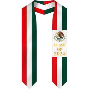 Cosweet Mexican Graduation Stole, Mexican Flag Gradution Sash Class of 2024 Satin Graduation Stole for Men Women